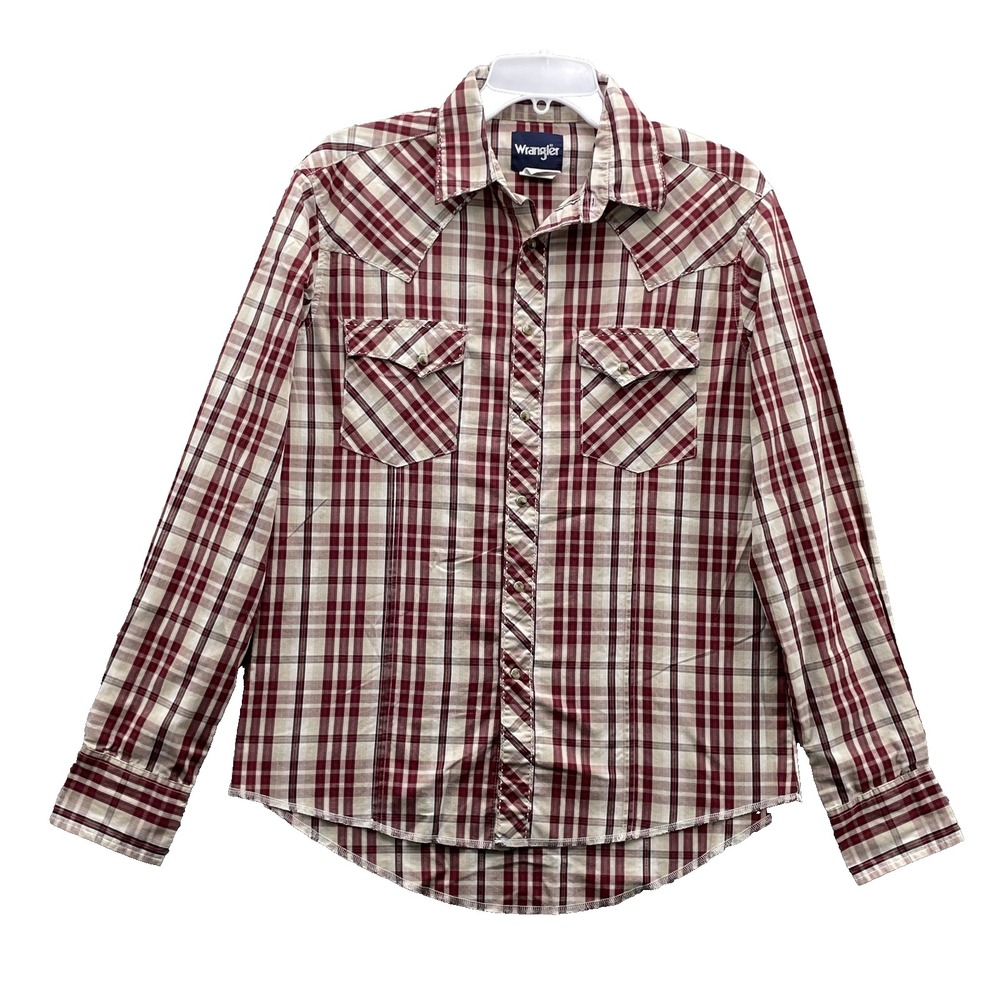 Wrangler Western Pearl Snap Shirt Men Medium Red Cowboy Rodeo Ranch Workwear 90s
